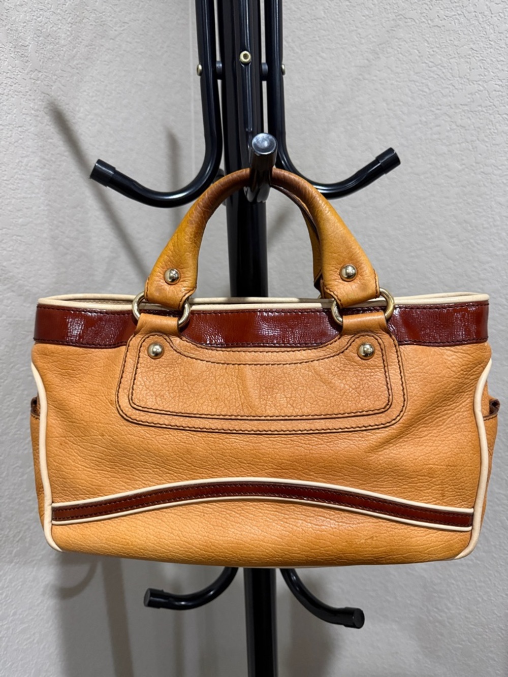 Celine Two-Tone Tan & Brown Leather Satchel